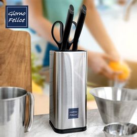 GIORNO FELICE Clean Stainless Steel Knife Block GF-CSKB Universal Knife Holder with 14 Slots Detachable Non-Slip Kitchen Organizer and Drain Holes
